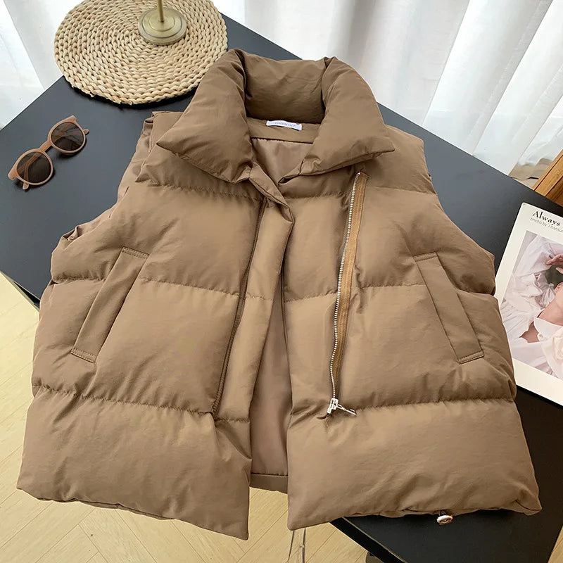 Elegant Down Coats Warm Outerwear Casual Sleeveless Jackets