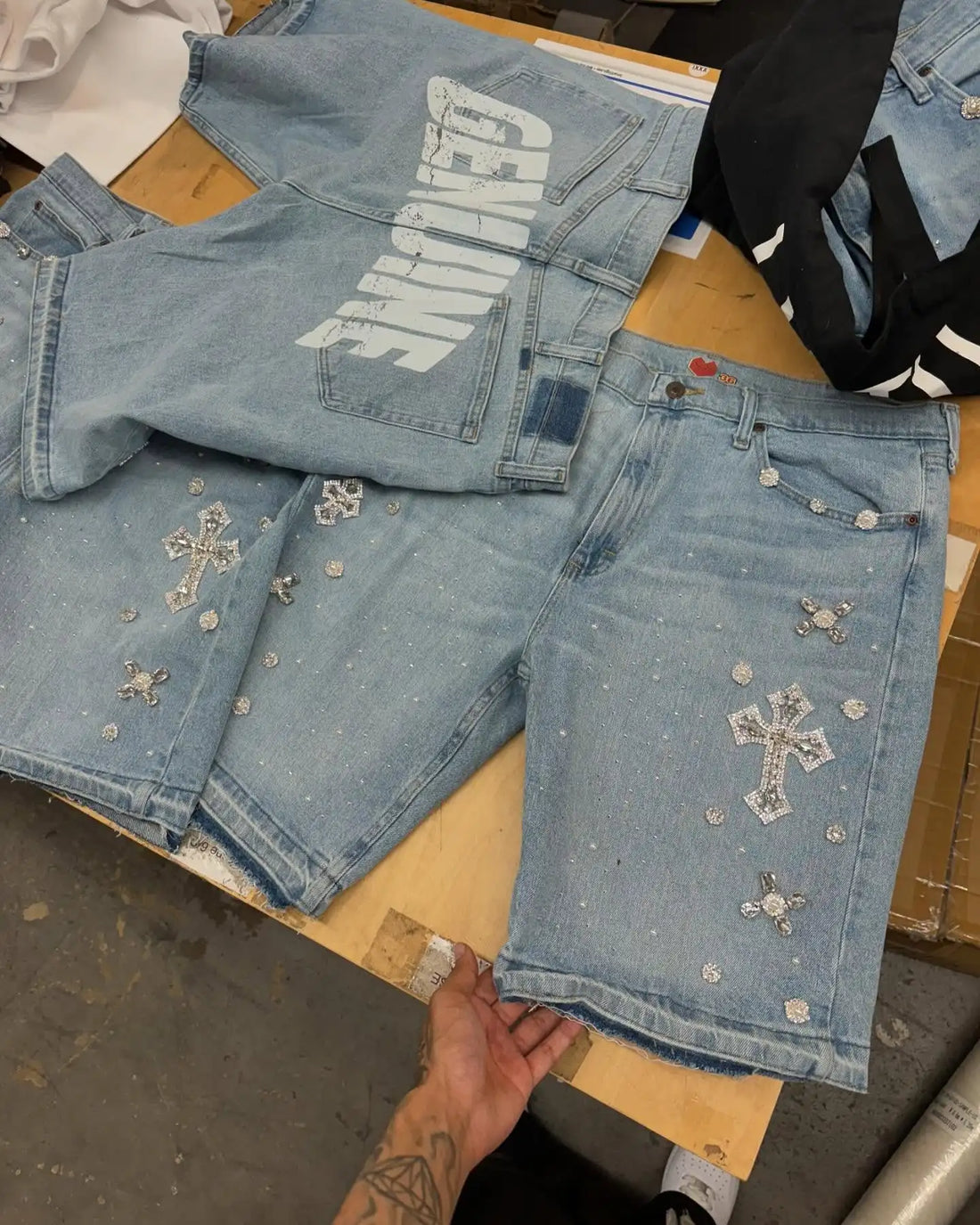 Diamond Denim Shorts American Retro Streetwear Hip Hop Men