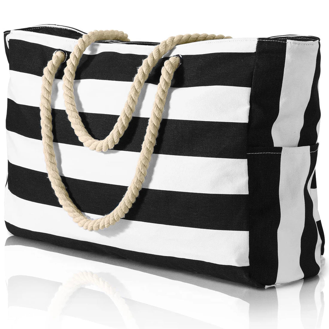 Striped zipper outer bag for outdoor travel and vacation waterproof resistant canvas
