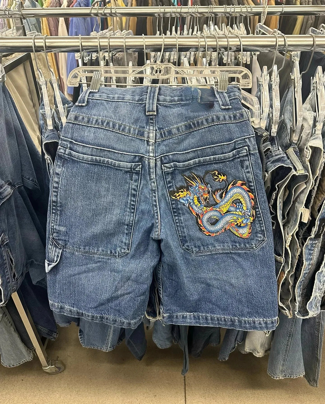 Diamond Denim Shorts American Retro Streetwear Hip Hop Men