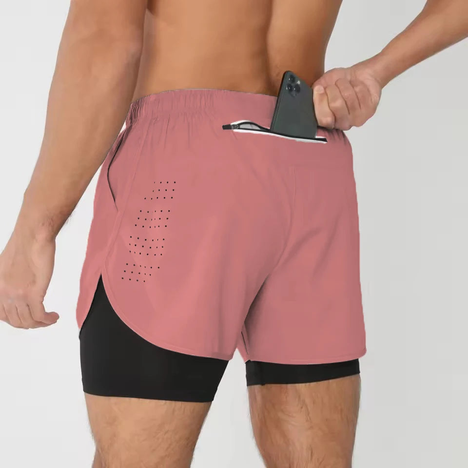 Men's Shorts Summer Sports  2 In 1 Workout Training Bodybuilding Fitness Gyms Men
