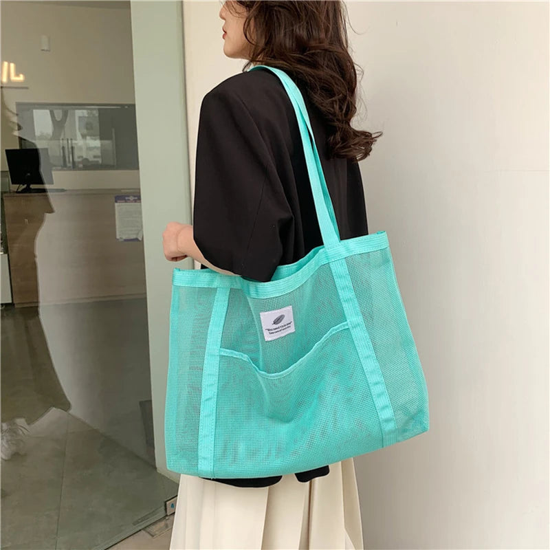 Fashionable Portable Shopping Travel Beach Mesh Net Tote Handbag