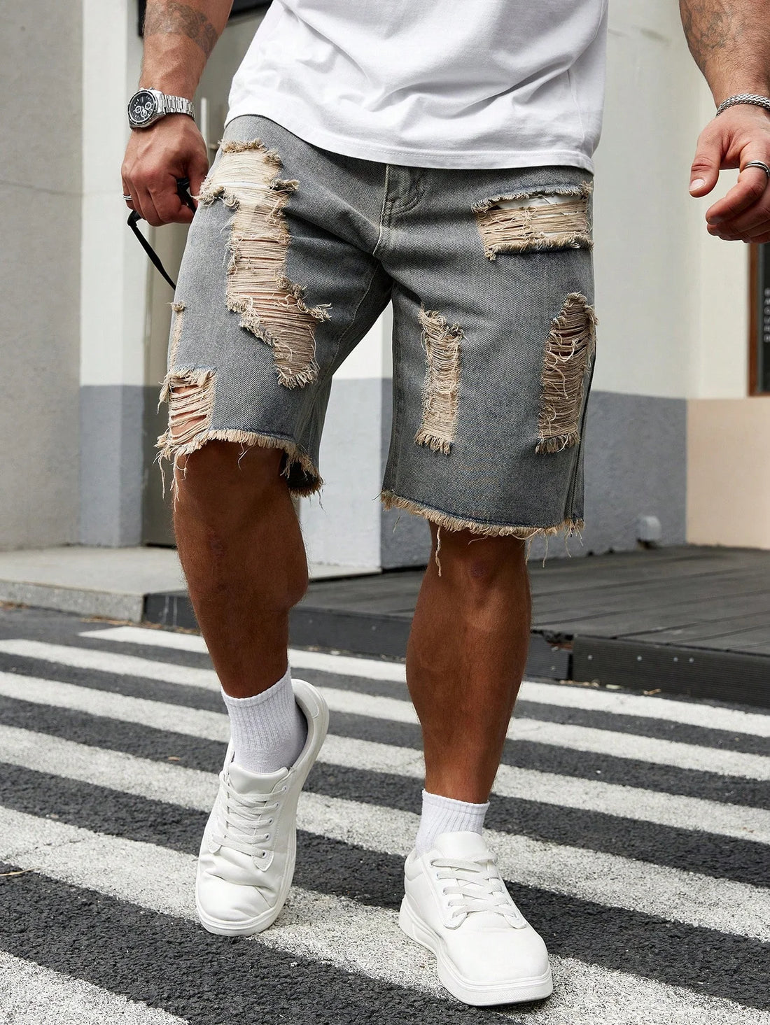 Summer New Men's Fashion Stretch Denim Shorts Retro High Street Style