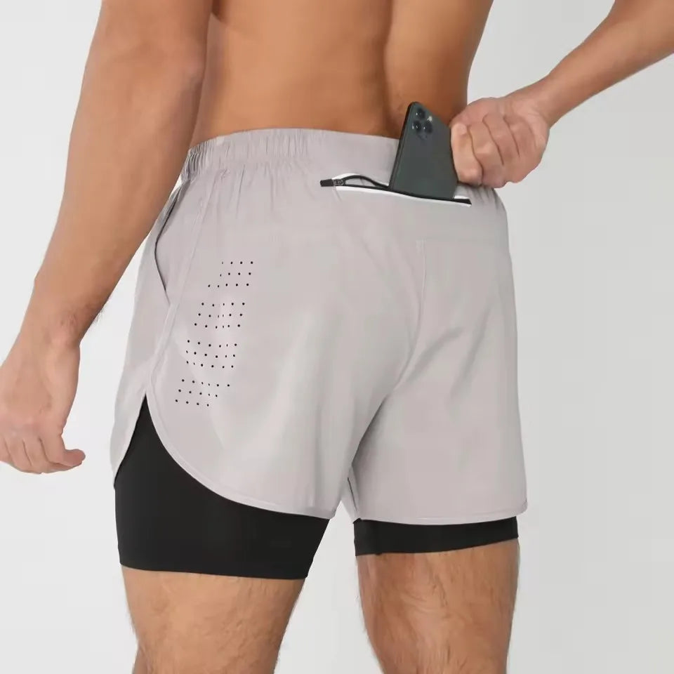 Men's Shorts Summer Sports  2 In 1 Workout Training Bodybuilding Fitness Gyms Men