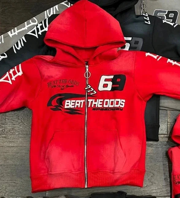 Hoodie Punk Retro Casual Oversized Sweatshirt Couple Hip-hop Trendy Streetwear Jacket Men