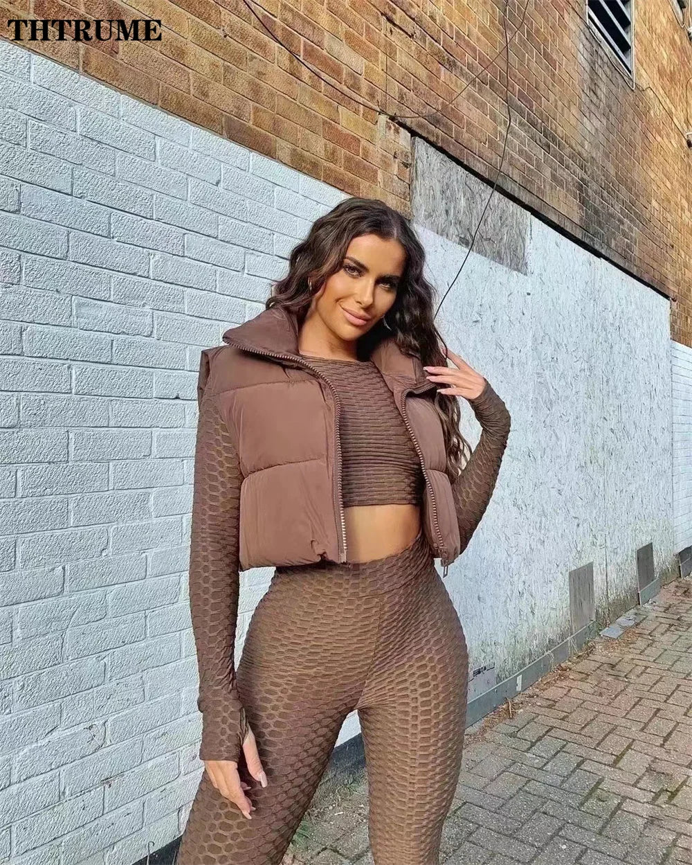 Elegant Quilted Chic Jackets Casual Office Lady Vest