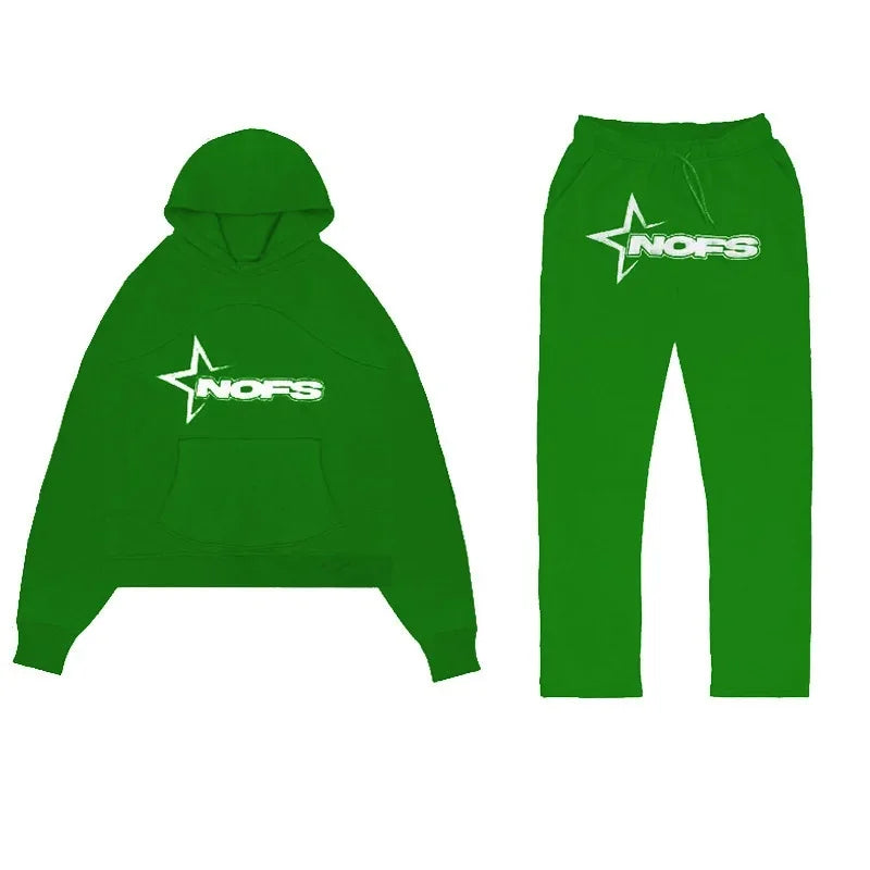 Fashionable Casual Gothic Punk Rock Streetwear Hoodie Set High Street Style Sweatshirt Outfit
