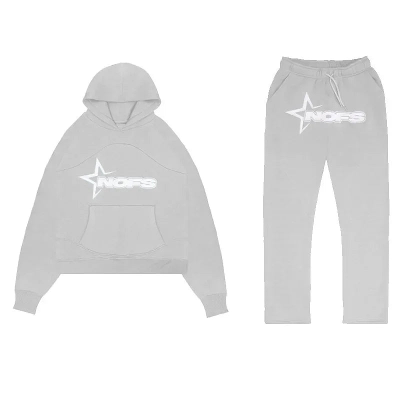 Fashionable Casual Gothic Punk Rock Streetwear Hoodie Set High Street Style Sweatshirt Outfit