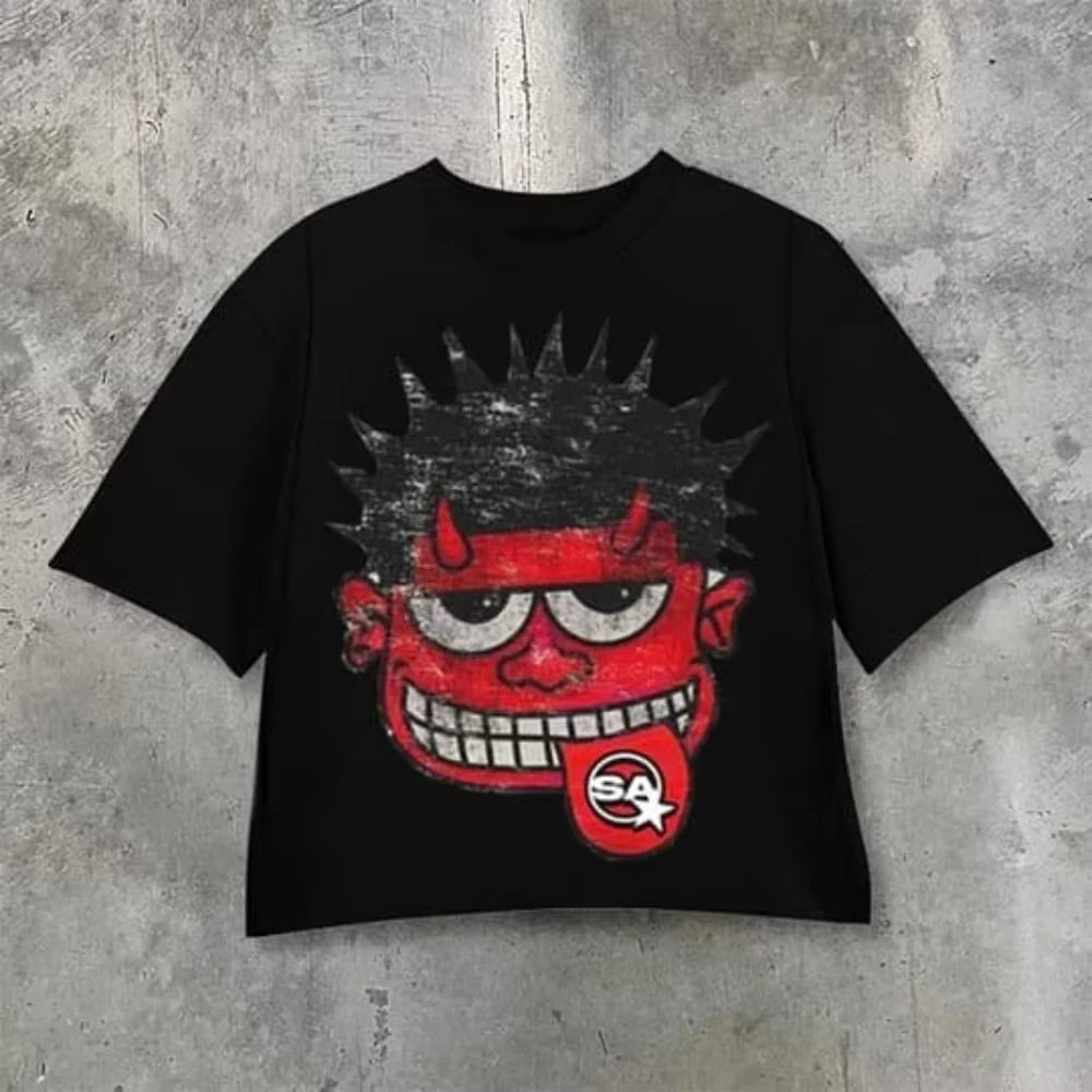 2025 High Street Top Cartoon Devil T-Shirt Oversize Gothic Streetwear