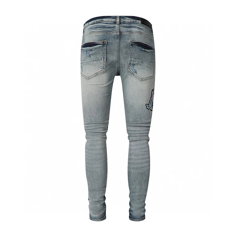 Amiri New Jeans Men's Light Blue Jeans High Street Hip Hop Pants