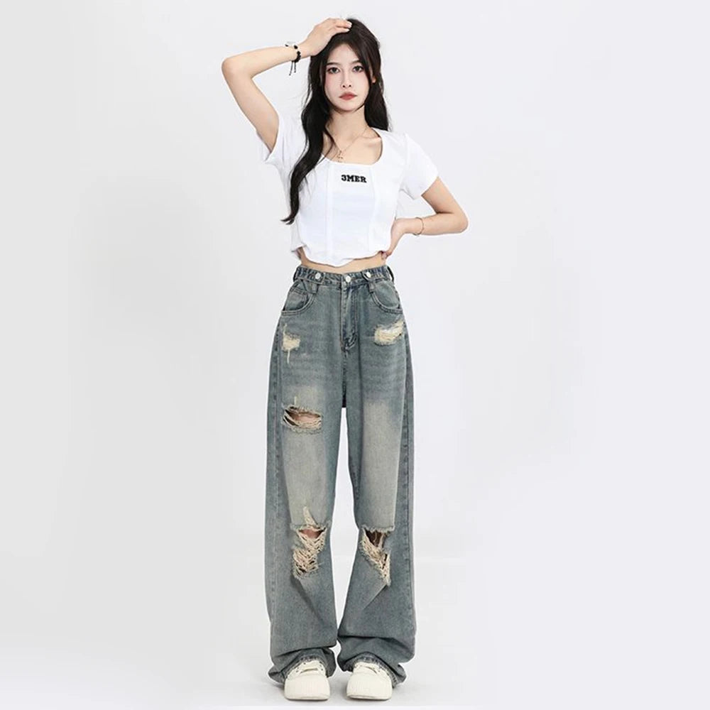 American Retro Design High-street Vibe Wide-legged Dragging Pants