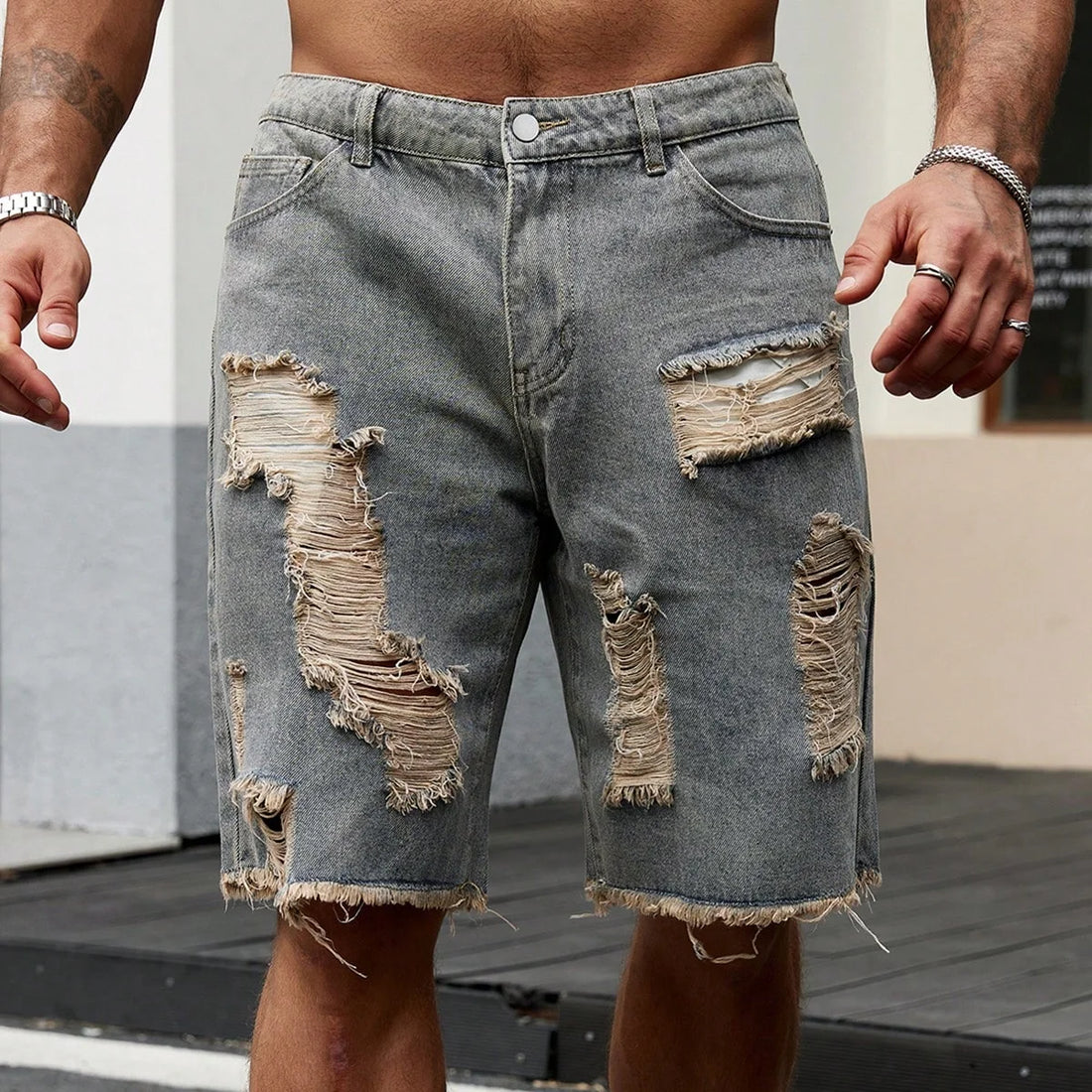 Summer New Men's Fashion Stretch Denim Shorts Retro High Street Style