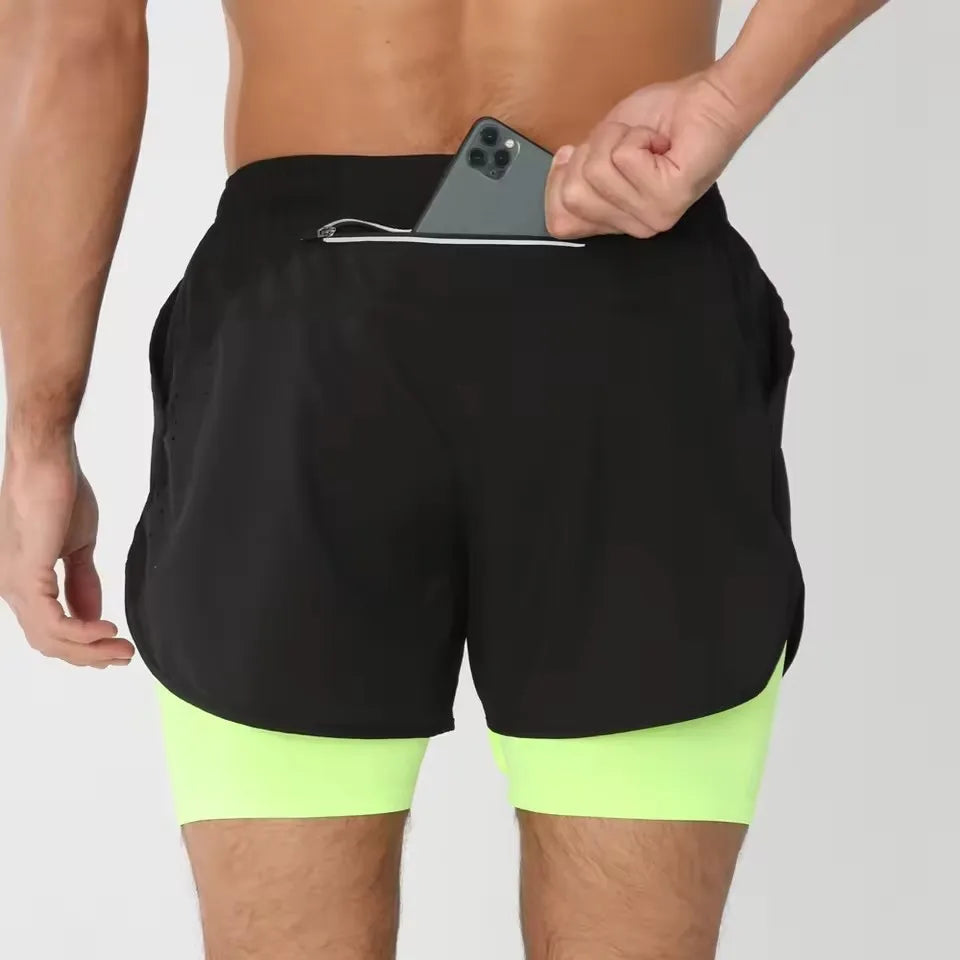 Men's Shorts Summer Sports  2 In 1 Workout Training Bodybuilding Fitness Gyms Men