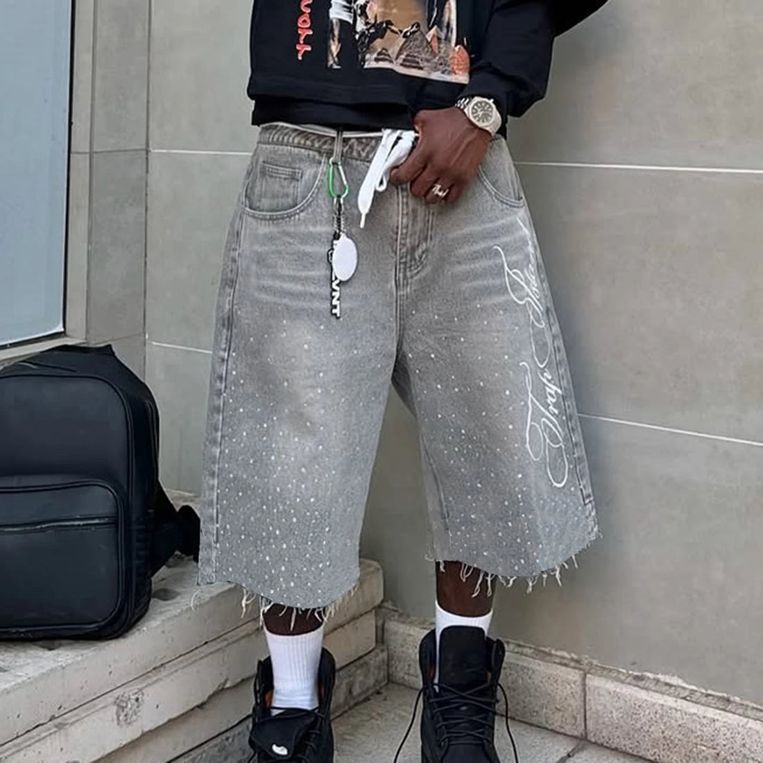 Men's Designer Hip hop outfit Denim Short Streetwear