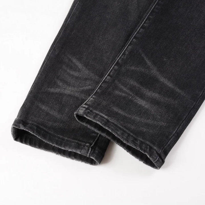 lJeans Streetwear Pleated Patchwork Holes Ripped Stretch Denim Pants Skinny Tl