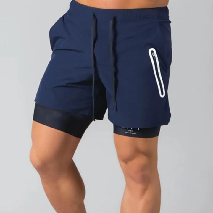 Double-deck fitness sports shorts Men summer 2 IN 1 training Gyms
