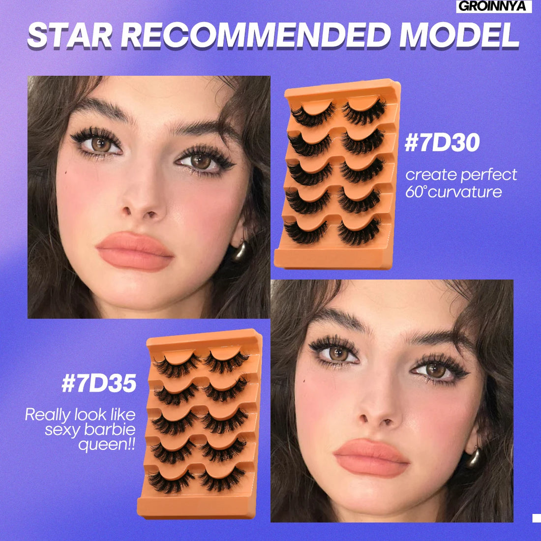 GROINNEYA Strip Lashes Extensions Thick Soft Curly Lashes Makeup