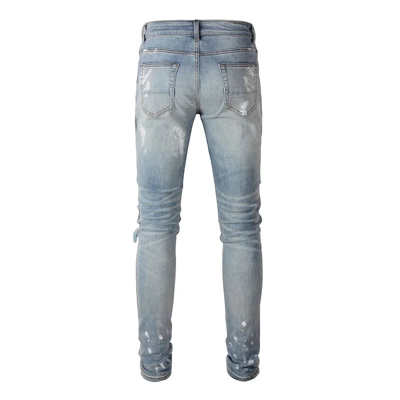 Men Crystal Skinny Stretch Denim Jeans Streetwear