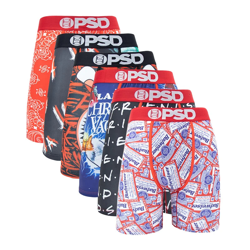 6Pcs PSD Fashion Printed Men Underwear Boxer