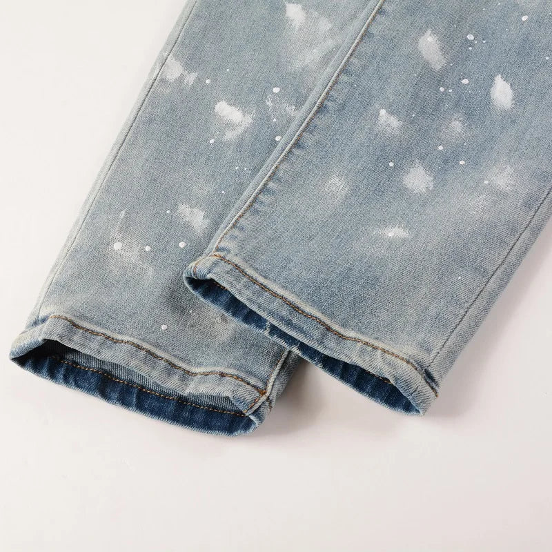 Men Crystal Skinny Stretch Denim Jeans Streetwear