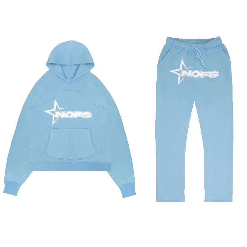 Fashionable Casual Gothic Punk Rock Streetwear Hoodie Set High Street Style Sweatshirt Outfit