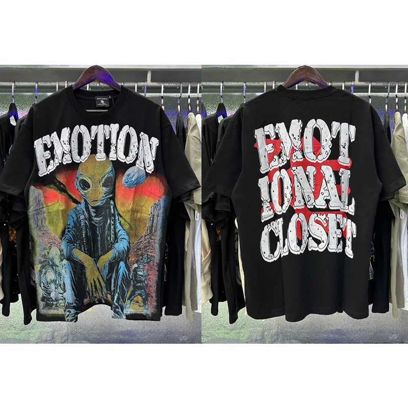New Summer MIXED EMOTION T-Shirt Men's Streetwear Loose Oversized Top