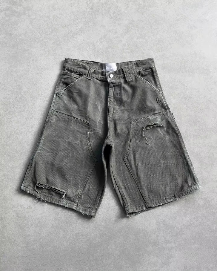 Diamond Denim Shorts American Retro Streetwear Hip Hop Men