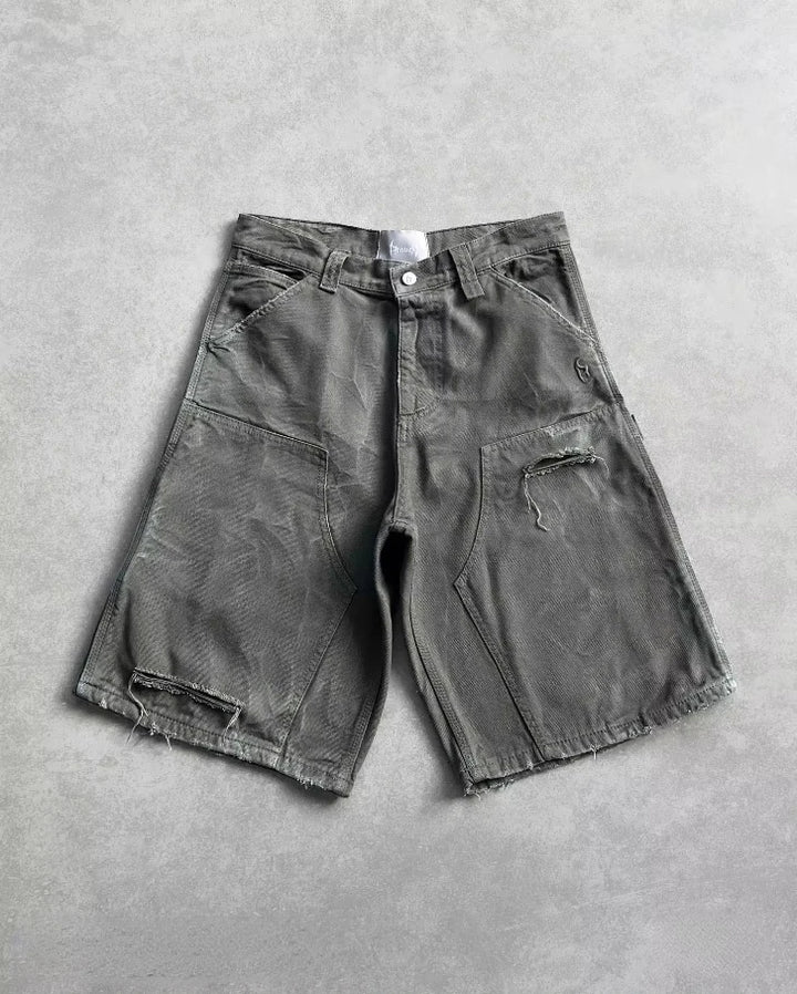 Diamond Denim Shorts American Retro Streetwear Hip Hop Men
