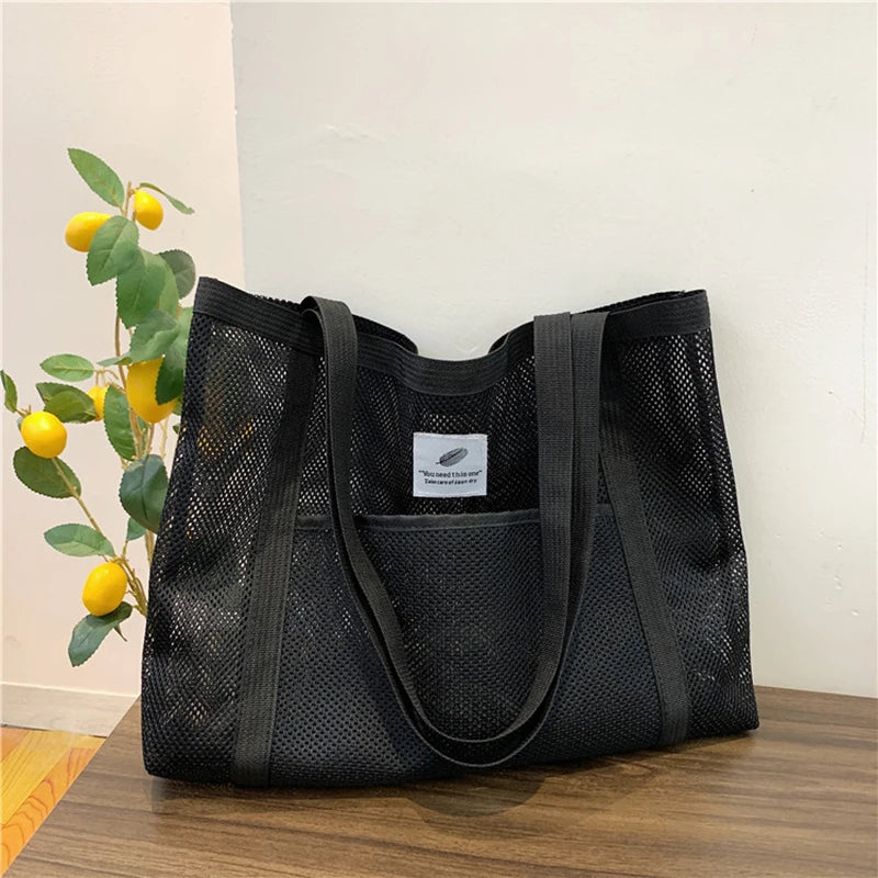 Fashionable Portable Shopping Travel Beach Mesh Net Tote Handbag