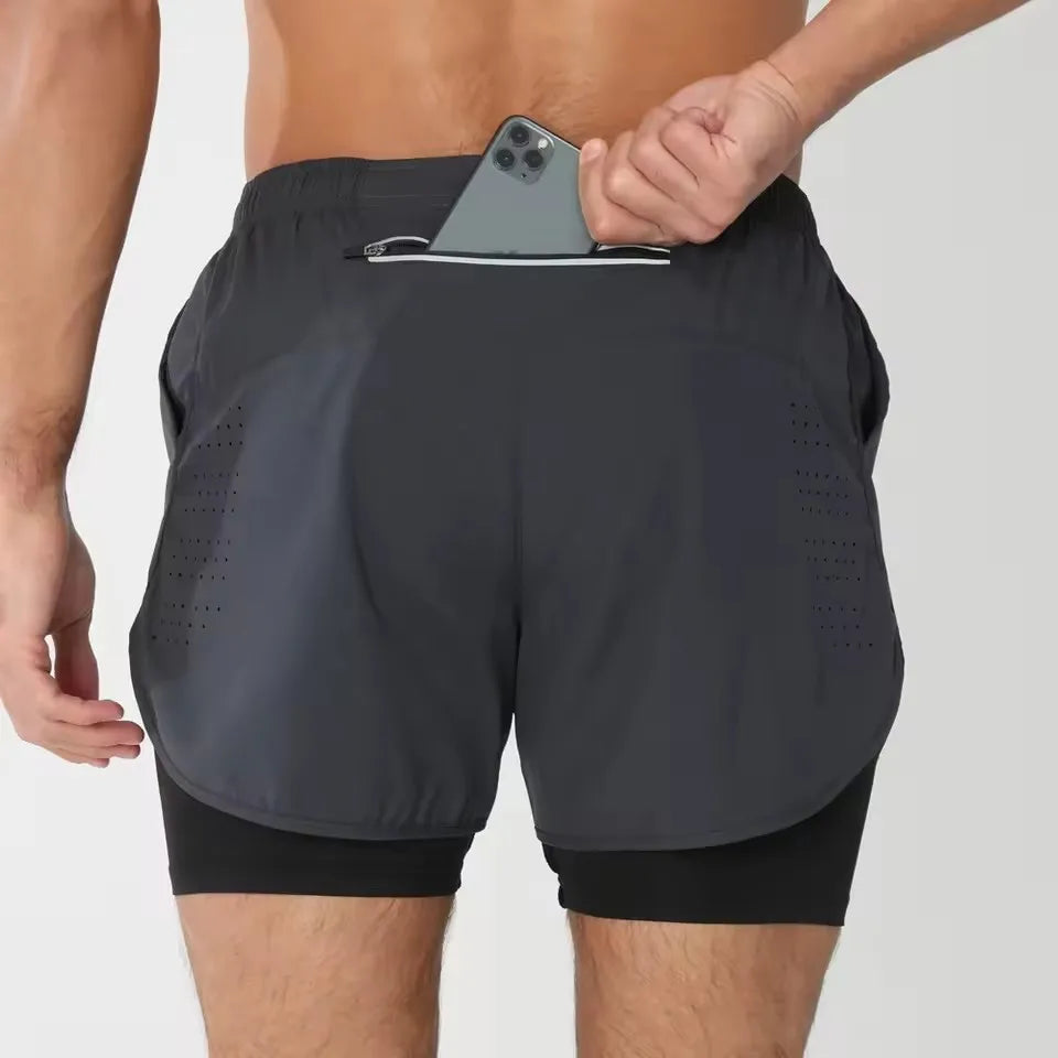 Men's Shorts Summer Sports  2 In 1 Workout Training Bodybuilding Fitness Gyms Men