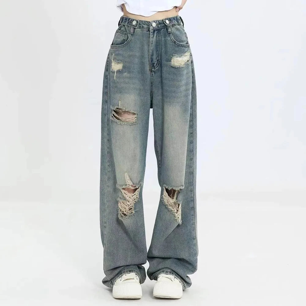 American Retro Design High-street Vibe Wide-legged Dragging Pants