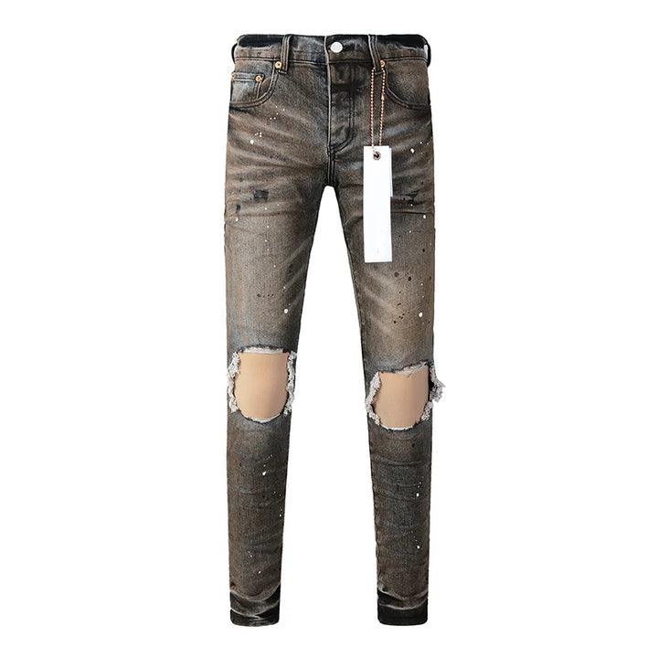 Designer  Purple Hip hop Street Men's Skinny Ripped Jeans Pants