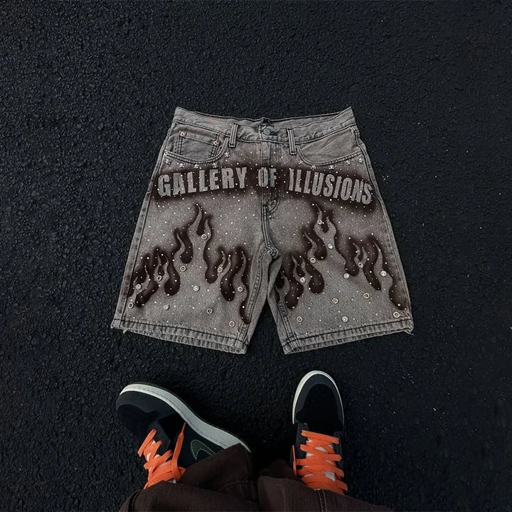 Denim Shorts of Men Street Hiphop High Waited Jeans Shorts Casual