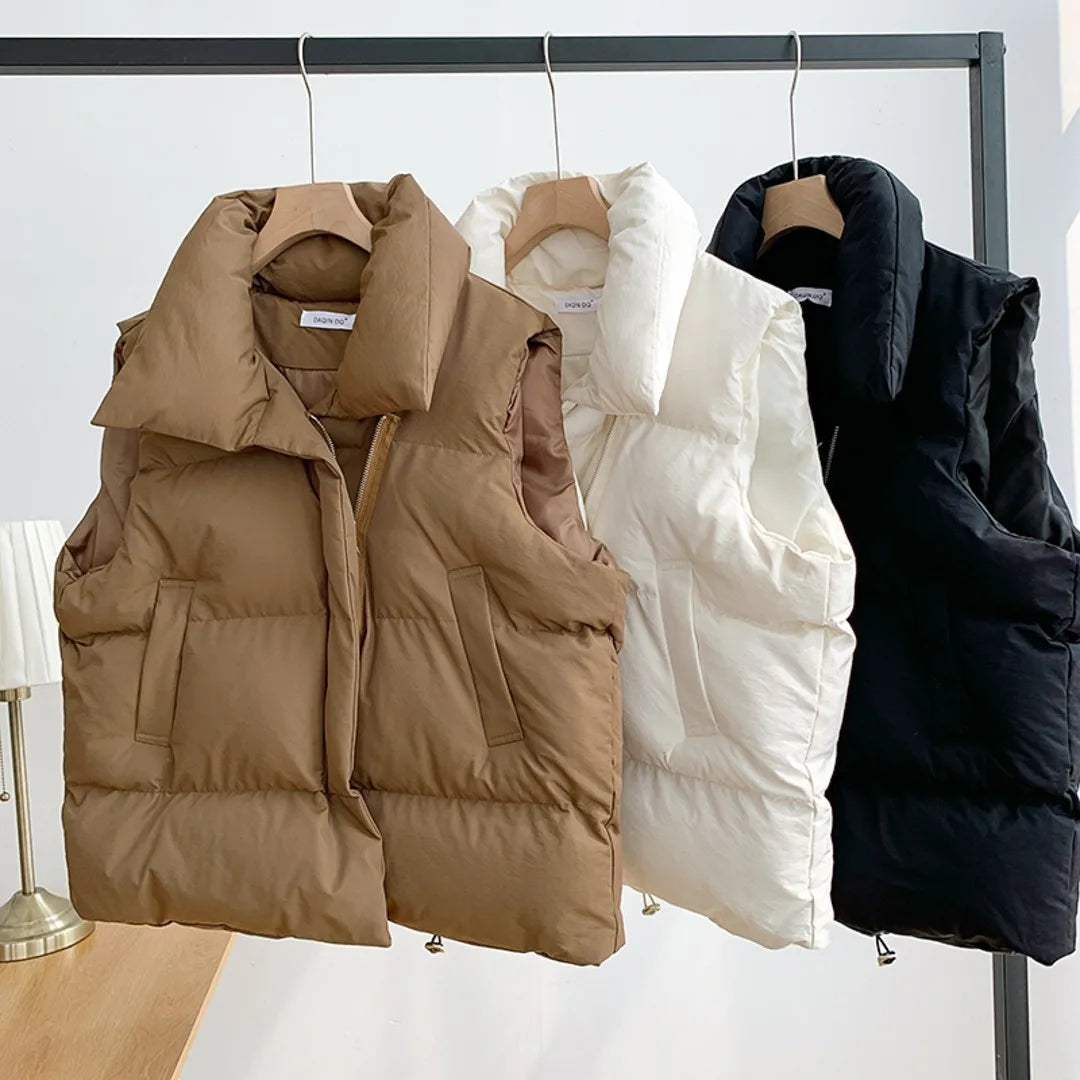 Elegant Down Coats Warm Outerwear Casual Sleeveless Jackets