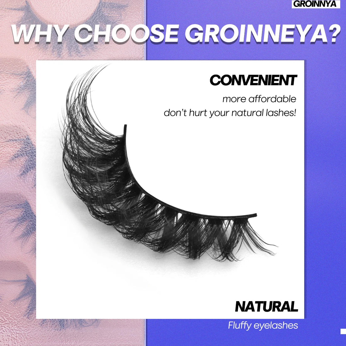 GROINNEYA Strip Lashes Extensions Thick Soft Curly Lashes Makeup