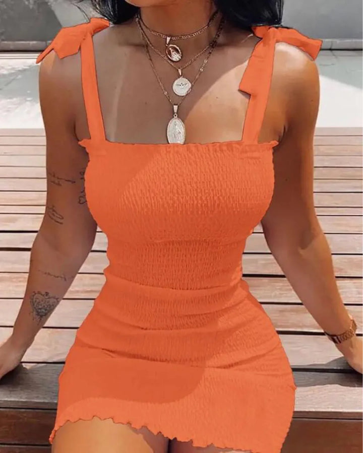 Trendy Solid Strap Short Dresses