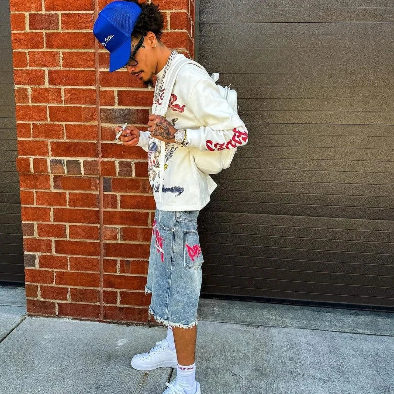 Denim Shorts Men Trend Retro Hip Hop Streetwear Pants