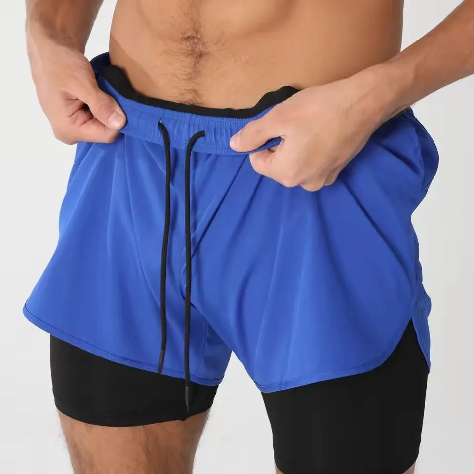 Men's Shorts Summer Sports  2 In 1 Workout Training Bodybuilding Fitness Gyms Men
