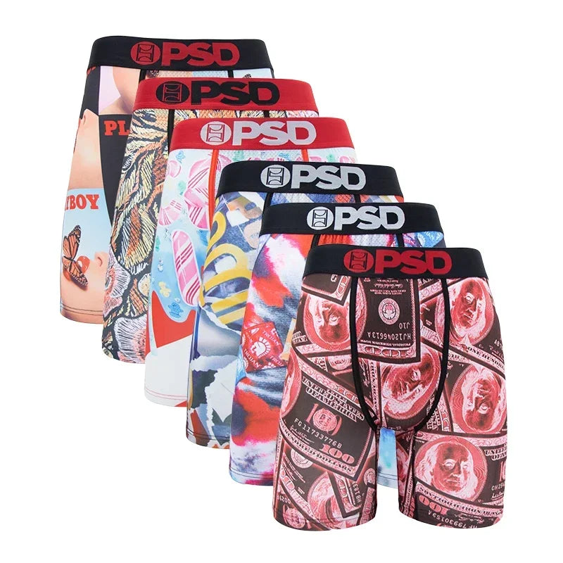 6Pcs PSD Fashion Printed Men Underwear Boxer