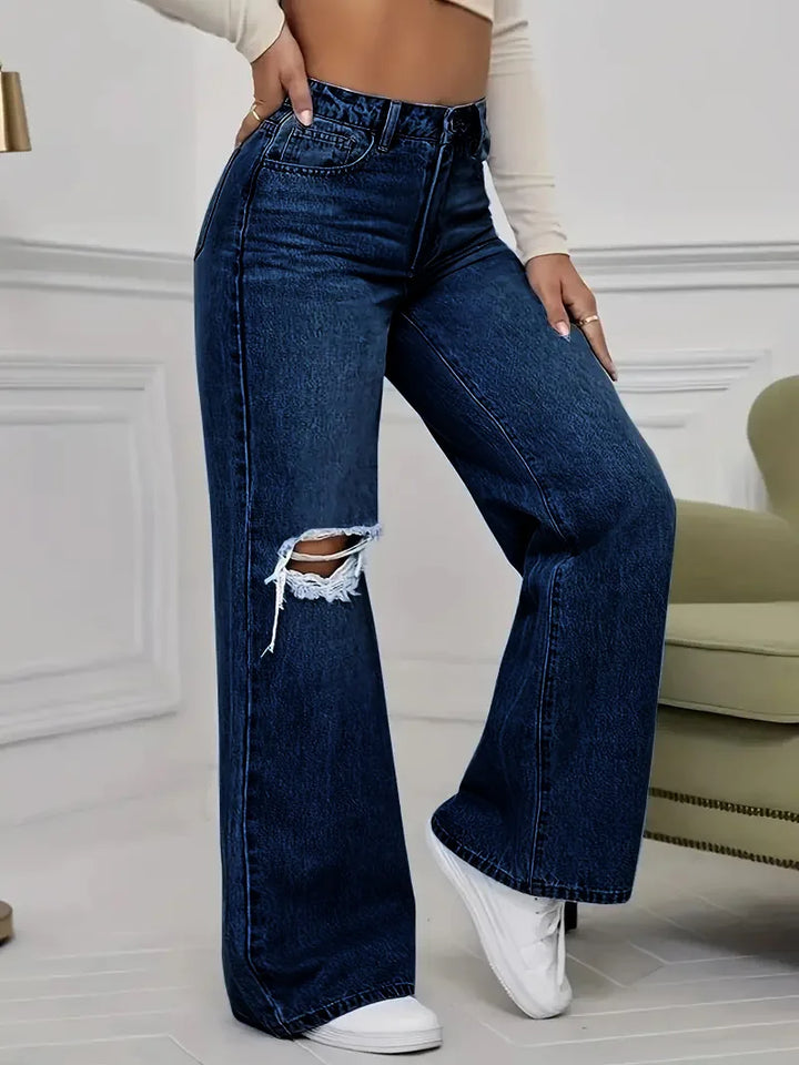 Designer High Waist Denim Wide-leg Pants