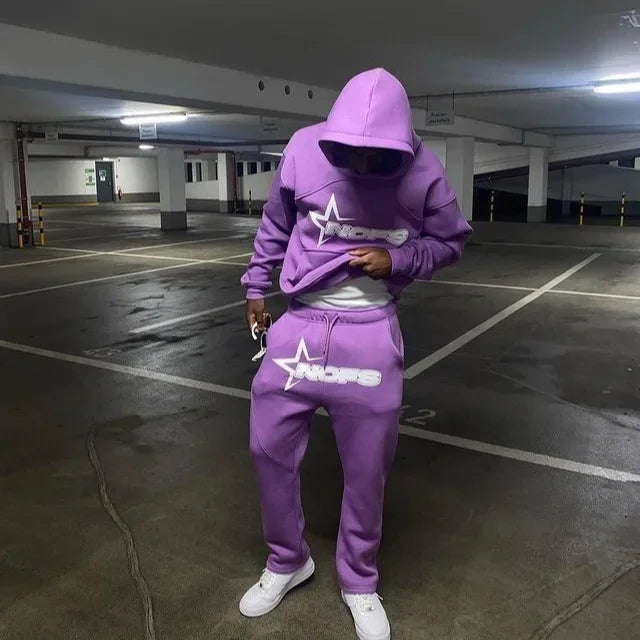 Fashionable Casual Gothic Punk Rock Streetwear Hoodie Set High Street Style Sweatshirt Outfit