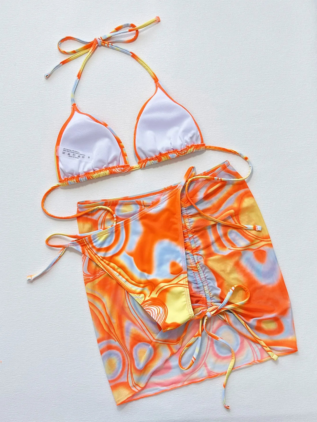 Sexy Orange Gradient 3 Piece Bikinis Sets Women Cover Up Swimwear Biquini 2025