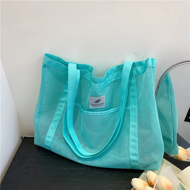Fashionable Portable Shopping Travel Beach Mesh Net Tote Handbag