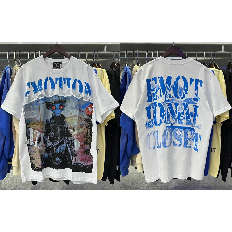 New Summer MIXED EMOTION T-Shirt Men's Streetwear Loose Oversized Top