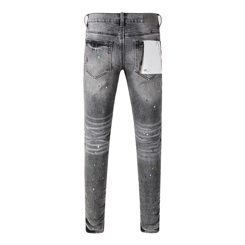 Designer  Purple Hip hop Street Men's Skinny Ripped Jeans Pants
