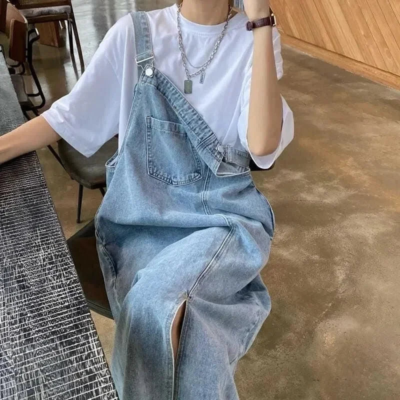 Women Sleeveless Jeans Dresses Fashion Female Solid Slip Casual Loose Spaghetti Strap Dresses