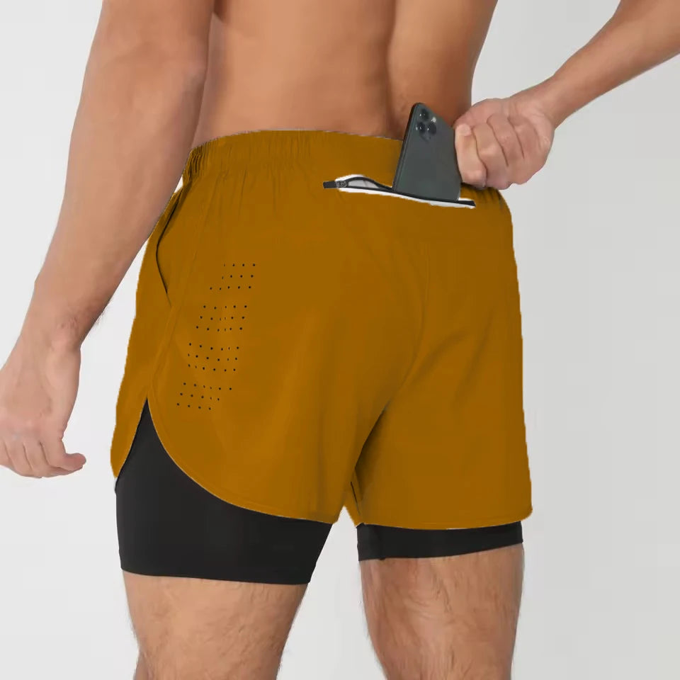 Men's Shorts Summer Sports  2 In 1 Workout Training Bodybuilding Fitness Gyms Men