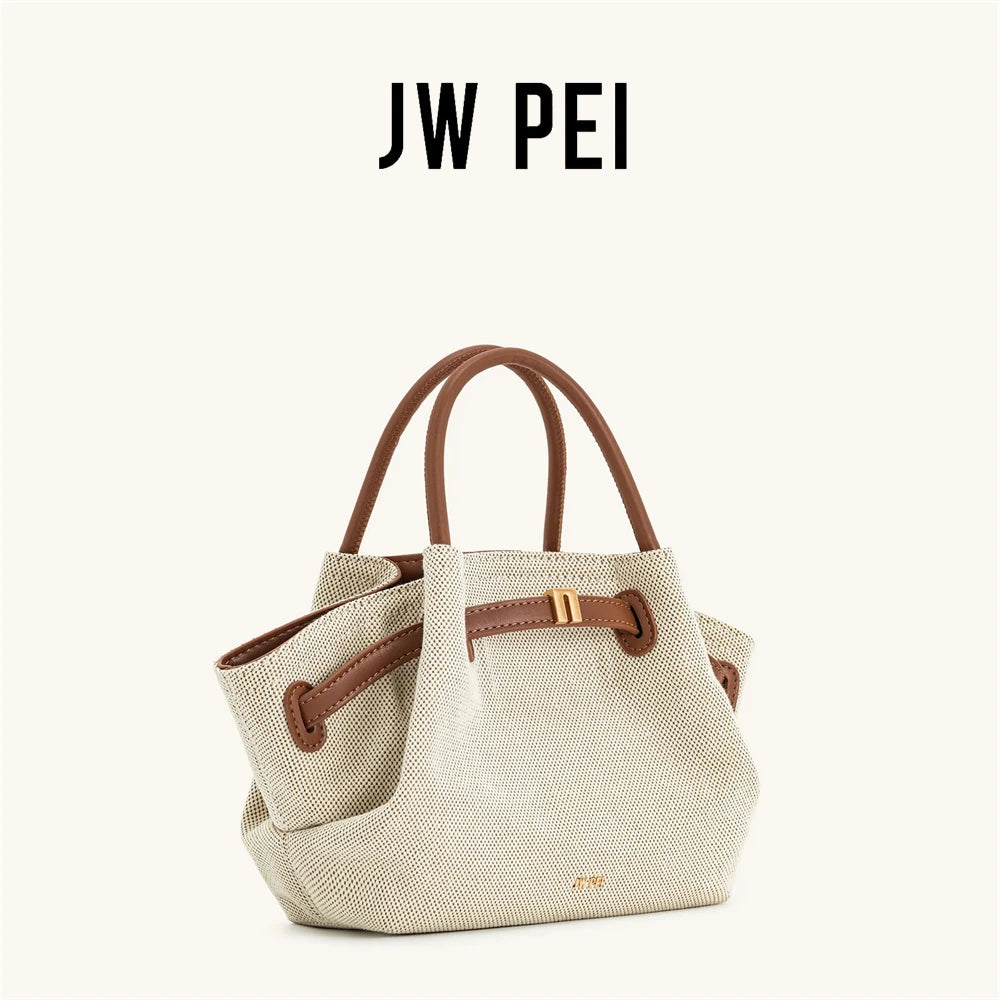 JW PEI 2025 New Women's Canvas Crossbody Shoulder Leather Tote Bag Handbag
