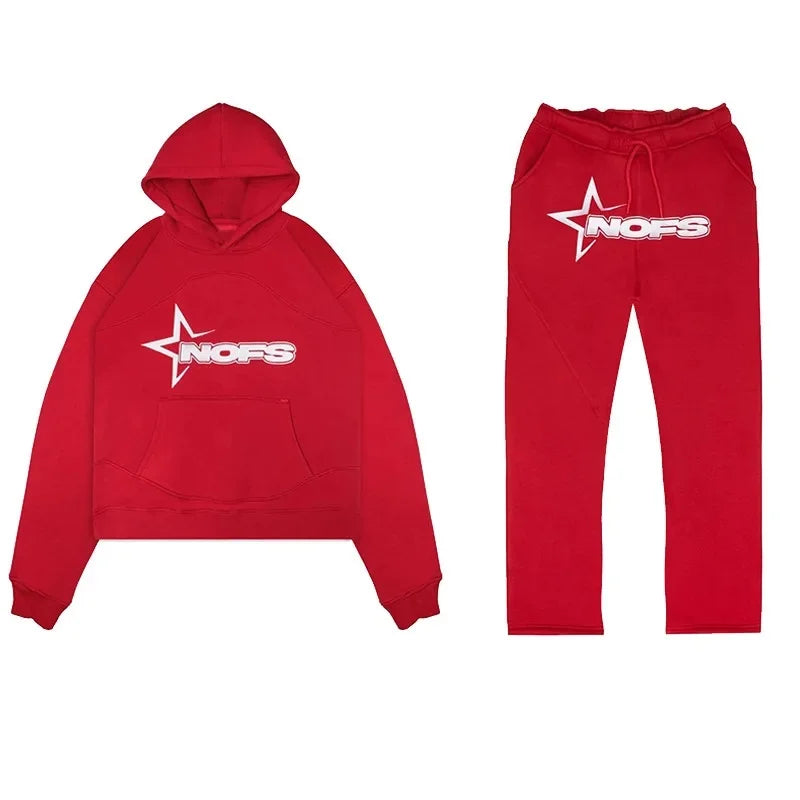 Fashionable Casual Gothic Punk Rock Streetwear Hoodie Set High Street Style Sweatshirt Outfit