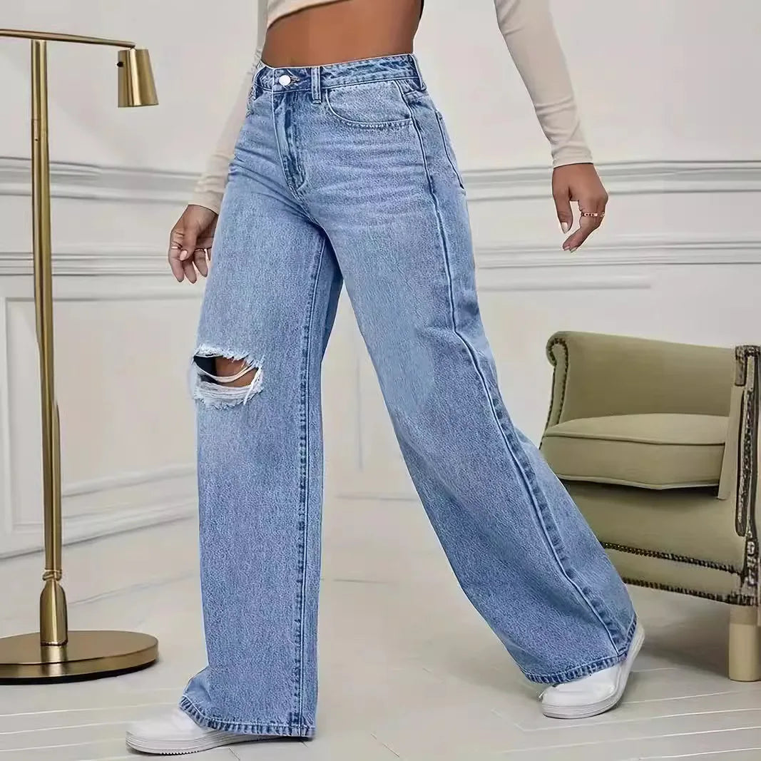 Designer High Waist Denim Wide-leg Pants